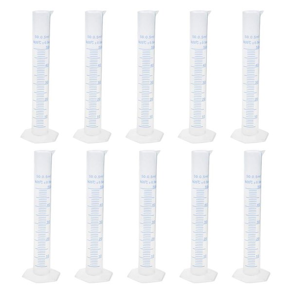 Geesatis 10 Pcs Plastic Measuring Cylinders 50 ml Lab Test Graduated Measuring Cylinder