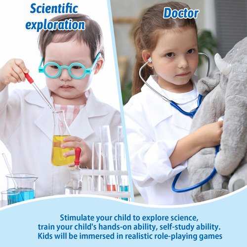 ERDOGLY Doctor Coat for Kids with Working Stethoscope, Kids Doctor Costume Toddler Scientist Lab Coat Dress up Costume for Boys Girls Toys Doctor Kit Halloween Pretend Play Gift
