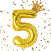 40 Inch Gold Number 5 & Mini Crown Balloon for Birthday Party Decorations, 5th Birthday Party Decorations, Baby Shower Anniversary Balloons Decorations Supplies
