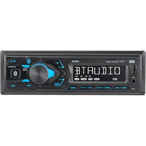 JENSEN MPR210 7 Character LCD Single DIN Car Stereo Radio | Push to Talk Assistant | Bluetooth Hands Free Calling & Music Streaming | AM/FM Radio | USB Playback & Charging | Not a CD Player