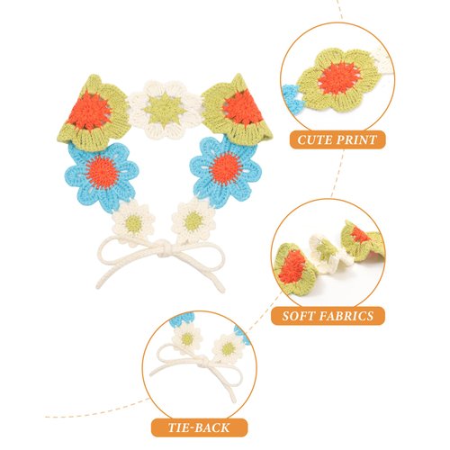 AWAYTR Crochet Headbands for Women Hippie Headband Bandana Tie-Back Knit Headband for Girls Wide Head Bands Floral Crochet Headwrap (Blue + Green)