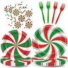 96 Pcs Christmas Peppermint Candy Party Plates Napkins Tableware Set Candy Mint Party Supplies Disposable Dinnerware Red and Green Striped Peppermint Decoration Favors for Holiday Xmas, 24 Guests