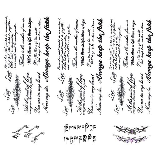 Yesallwas 6 Sheets word temporary tattoos unisex,Waterproof long lasting Fake Tattoos Stickers for for kids girls teens Cool body Art Black Character Tattoo
