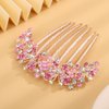 Chargances Bridal Butterfly Rhinestone French Hair Comb Sparkly Flower Crystal Inlaid Hair Combs with Long Teeth Wedding Hair Accessories for Women (Pink)