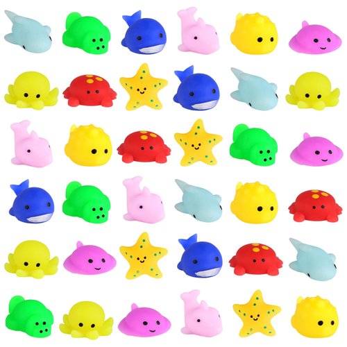 FINGOOO 36 PCS Mochi Squishy Ocean Animal Toys, 9 Styles Mini Kawaii Sea Animal Squeeze Toys Party Favors for Kids School Classroom Easter Basket Stuffers