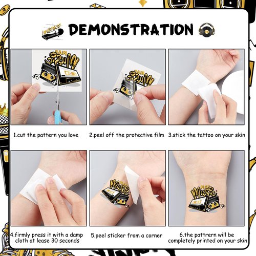 Serencatcher 144pcs Hip Hop Temporary Tattoos, 90s Hip Hop Party Favors with Notorious Tattoos Stickers for 80s 90s Themed Notorious Big Rap Birthday Party Decorations Gifts Classroom School Rewards