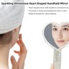 LOPURO Sparkling Rhinestone Heart Shaped Handheld Mirror, Rhinestone Handheld Heart Mirror Bling Glitter Cute Cosmetic Hand Mirror with Handle Portable Makeup Mirror for Women Girls Travel
