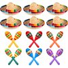 12 Pcs Colorful Wooden Maracas and 6 Pcs Mini Sombrero Hats - Mexican Fiesta Party Favors and Supplies for Carnivals