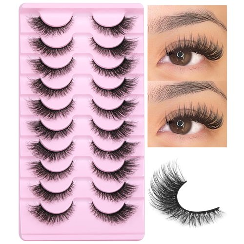 Mink Lashes Natural Eyelashes Cat Eye Lash Extension Look Fluffy 3D Fox Eye 15MM Wispy Long False Eyelashes by Geeneiya 10 Pairs