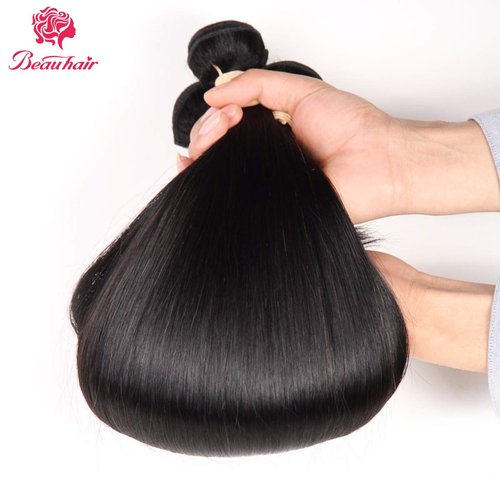Beauhair Straight Human Hair Bundles 100% Unprocessed Brazilian Straight Virgin Human Hair 4 Bundles Human Hair Extensions Natural Black Color(18 20 22 24)