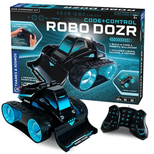Thames & Kosmos Code+Control Robo Dozr Engineering & Robotics Kit | Build & Program a Robotic Bulldozer | Includes LED Lights, Speaker, Motors, Flexible Tracks & More Durable Building Pieces
