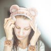 WHAVEL Hairband 3Pcs, Spa Headband and Wristband Set with Cute Bear Ears, Face Wash Headband Facial Headband Wrist Bands for Women, Girls (Coffee 01)