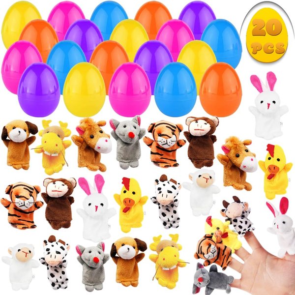LUKBERA 20 Pcs Easter Eggs Filled with Finger Puppets, Plastic Egg with Cartoon Animal Puppets for Kids Easter Egg Hunt Easter Basket Stuffers Fillers Easter Party Favor Classroom Prize