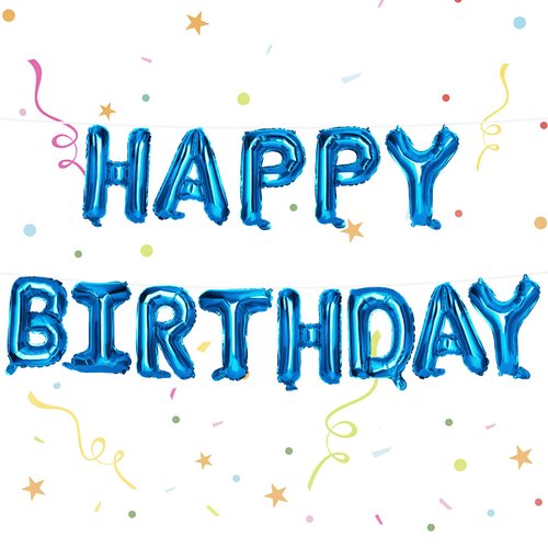 LovesTown Happy Birthday Banner, Blue Birthday Sign Banner Mylar Foil Letters Balloon Happy Birth...