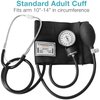 HealthSmart Manual Blood Pressure Monitor, Self Taking Blood Pressure Kit, With Standard Cuff Size 10-14 Inches with Attached Stethoscope, Black, Adult