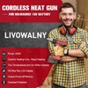 Cordless Heat Gun for Milwaukee m18 Battery, LIVOWALNY 18V 350W 122℉~1202℉ (50℃-550℃) Variable Temperature Control Hot Air Gun with LCD Digital Display for Shrink Tubing, Crafts (No Battery)