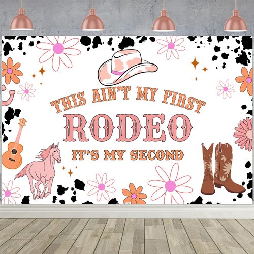 Wonmelody 2nd Rodeo Birthday Party Decorations 5*3ft 2nd Rodeo Birthday Party Backdrop for Girl Not My First Rodeo 2nd Birthday Party Decorations Groovy Western Cowgirl 2nd Birthday Decorations