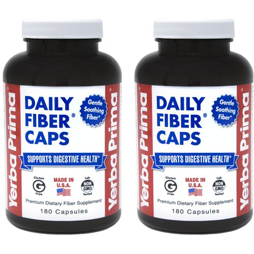 Yerba Prima Daily Fiber Caps - 180 Capsules, (Pack of 2) - Soluble &amp; Insoluble Fiber Supplement -...