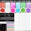Loikmiup Body Glitter Face Glitter Gel with Face Heart Star Stickers, 6 Colors Festival Makeup Glitter Hair Glitter Gel with Self Adhesive Heart Star Gems 15 Colors Rhinestones Gmes for Hair Face Body