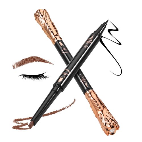 Boobeen Eyeliner and Eyebrow Pencil Dual Ended, Liquid Black Eyeliner with Eye Brow Definer Pencil for Women, Natural Eye Makeup