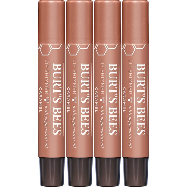 Burt's Bees Shimmer Lip Tint Set, Tinted Lip Balm Stick, Moisturizing for All Day Hydration with Natural Origin Glowy Pigmented Finish & Buildable Color, Caramel (4-Pack)