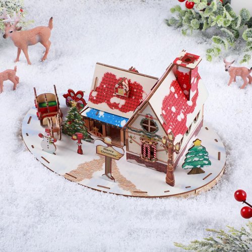 WinnerWhy Christmas Book Nook Set 3D Christmas Wooden Puzzles Bookend with Tool Kit DIY Miniature Dollhouse Book Nook Decor with LED Lights as Christmas Decor Gifts Home Decor(Classic)