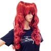 SWACC Long Curly Double Claw Clip on Ponytail Wig Synthetic Pastel Colorful Cosplay Daily Party Wig for Women with Wig Cap (Red)