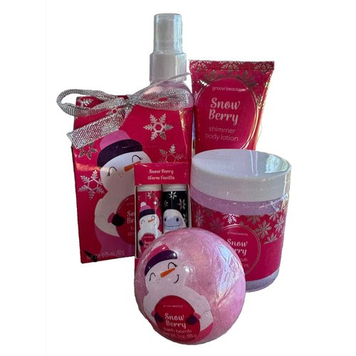 Generic Groovy 7 Piece Bath & Body Self Care Pack in Snow Berry Includes Bubble Bath, Shimmer Body Mist, Shimmer Body Lotion, Bath Confetti, Body Scrub, Lip Balm Duo, Bath Bomb