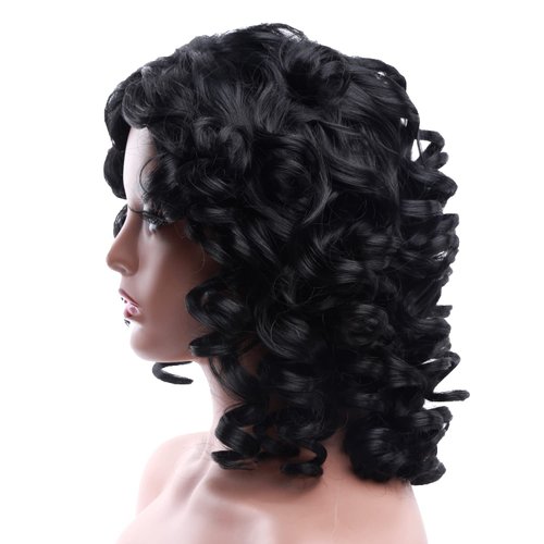 Short Curly Wigs for Black Women Afro Big Curly Black Wigs with Bangs Fluffy Natural Looking Synthetic Wigs for African American Women Daily Cosplay Party Use Soft Hair (Black)