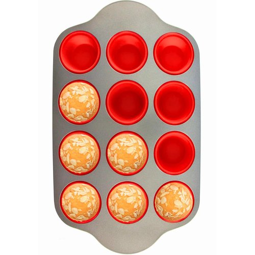 Boxiki Kitchen Non-Stick 12 Cup Silicone Muffin Pan With Steel Frame - BPA Free, Non-Toxic, Anti-Warp, Durable & Easy to Pop Silicone Muffin Tin - Perfect Cupcake Pan