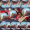 gisgfim 96 Pcs Christmas Train Plates and Napkins Party Supplies Christmas Believe Party Dinnerware Tableware Set Disposable Xmas Paper Plates Party Decorations Favors for Winter Holiday Serves 24