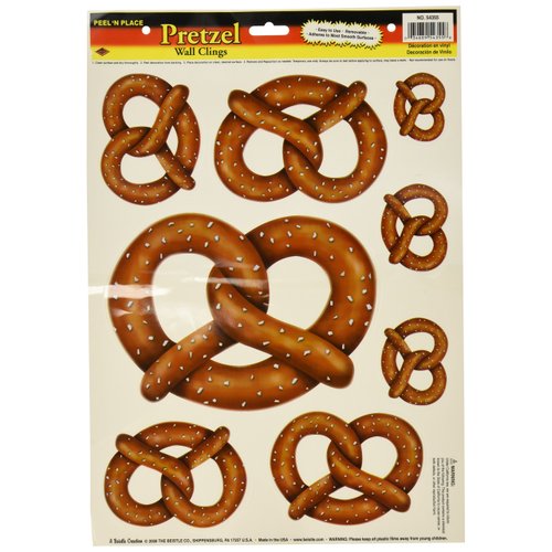 Beistle 8 Piece Bavarian Pretzel Peel-N-Place Oktoberfest Wall Decorations-Removable German Themed Party Supplies, 12" x 17" Sh, Multicolored