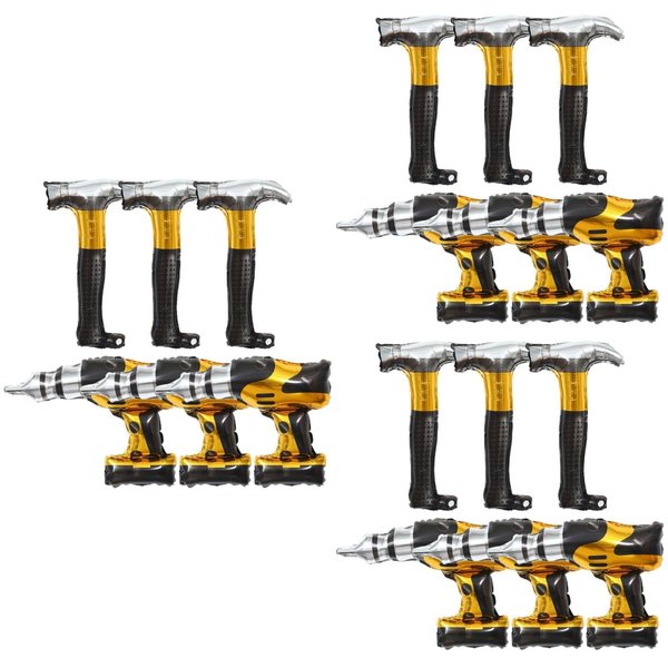 ABOOFAN 18 pcs Tool Aluminum Film Balloon construction party supplies construction themed balloons construction party decor inflatable hammer Drill Balloons pneumatic hammer aluminum foil