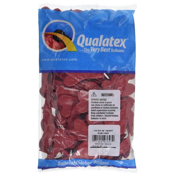 Qualatex 6" Ruby Red Heart Latex Balloons - Pack of 100
