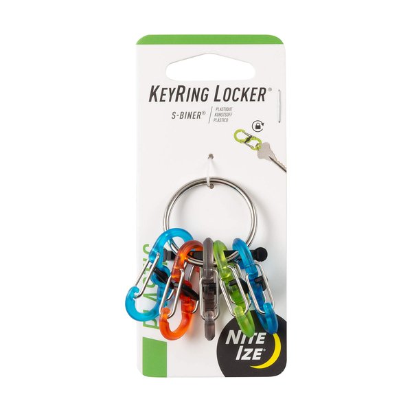 Nite Ize Key Ring Locker, Stainless Steel Keychain Ring with 5 Colorful Locking Plastic S-Biners