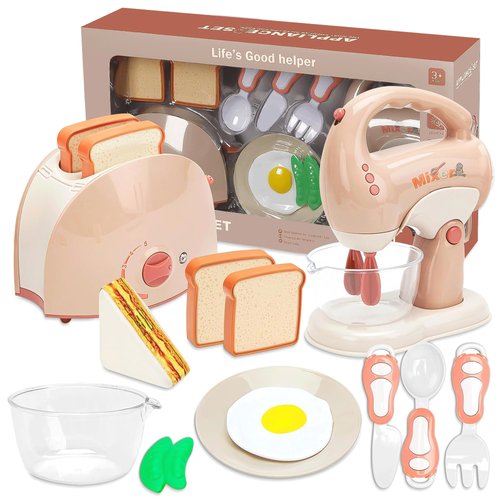 Pretend Play Kitchen Appliances Toy Set, Blender with Light and Sound, Food Toy Set Suitable for 3 4 5 6 7 8 Year Old Girls and Boys (11 Pcs)