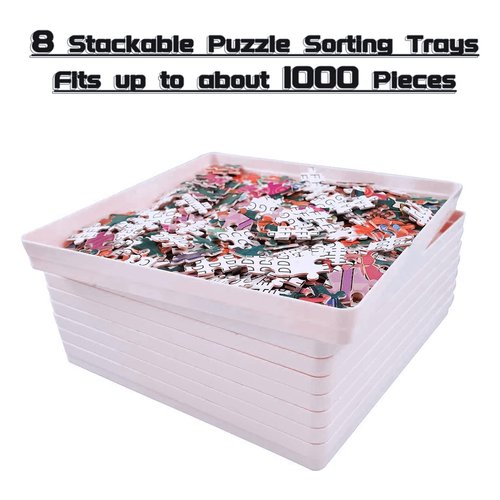 8 Puzzle Sorting Trays with Lid 8x8 Premiunm Puzzle Trays for Puzzle Lovers for Puzzles Up to 1000-1500 Pieces,Puzzle Tray, Convenient Tool for Puzzle Lovers (White)