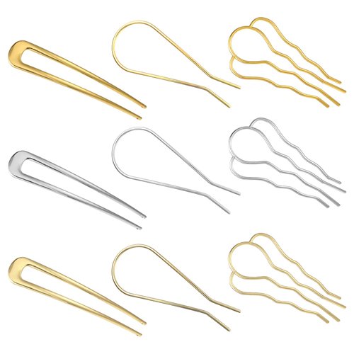 9 Pcs French Hair Pins for Women Hair U Shaped French Pin 3 Style Updo Hair Accessories Gold Fren...
