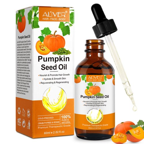 Pumpkin Seed Oil 2Fl Oz, Pure Cold Pressed Pumpkin Seed Oil for Dry Damaged Hair Growth, Moisturizing Scalp Hair Growth Oil, Nourishment for All Hair Types