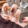 KKUUOO Square Press on Nails Short Fake Nails Full Cover Fall Nails Amber Acrylic Nails with Rhinestone Design Cute Press on Nails Stick on Nails Jelly Press on Nails for Women Autumn Manicure 24Pcs