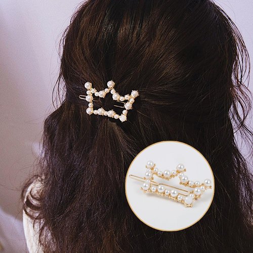 AKOAK 8 Pcs/set Heart-shaped Round Metal Hair Clip Pentagram Geometric Pearl Hair Clip Bangs Clip Ponytail Hair Accessories for Ladies and Girls