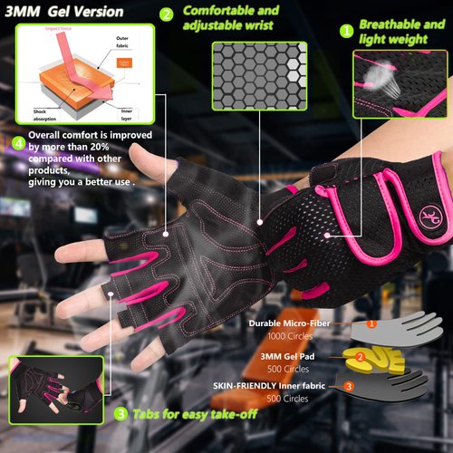 MOREOK Workout Gloves Gym Gloves for Men/Women, [3MM Gel Pad] [3/4 Finger] Weight Lifting Gloves Fitness Gloves for Powerlifting,Exercise,Fitness,Training Pink-M