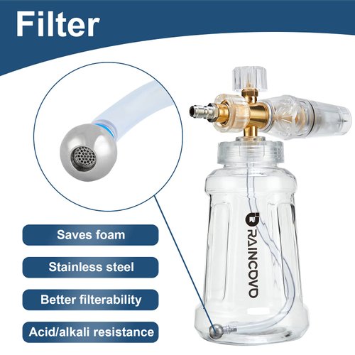 Raincovo Foam Cannon for Pressure Washer, Snow Clear Foam Cannon for Car Wash, Stainless Steel Filter, Adjustable Nozzle with M22 and 1/4 Inch Quick Connect, Additional 1.1 mm Orifice Nozzle