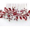 Faship Red Crystal Floral Hair Comb