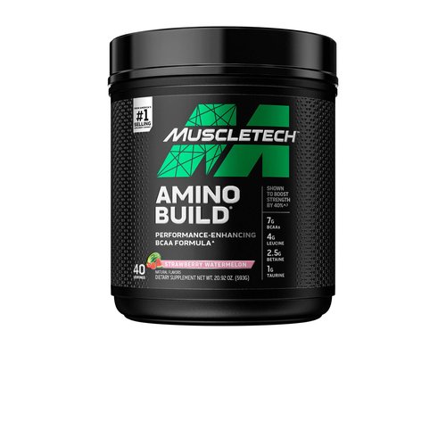 BCAA Amino Acids + Electrolyte Powder MuscleTech Amino Build 7g of BCAAs + Electrolytes Support Muscle Recovery, Build Lean Muscle & Boost Endurance Strawberry Watermelon (40 Servings)