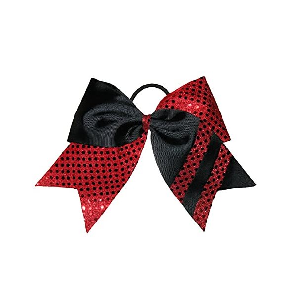 New "CONFETTI STRIPES Red Black" Cheer Bow Pony Tail 7 Inch Girls Hair Bows Cheerleading Dance Practice Football Games Competition Birthday Tick Tock Grosgrain Ribbon