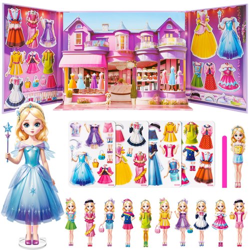 Nsuebck Magnetic Paper Dolls Dress-Up Game - Princess Magnet Stickers Book with Adorable Outfits - Birthday for Kids Girls Ages 3+(Style A)