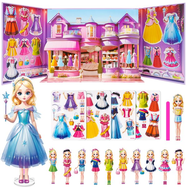 Nsuebck Magnetic Paper Dolls Dress-Up Game - Princess Magnet Stickers Book with Adorable Outfits - Birthday for Kids Girls Ages 3+(Style A)