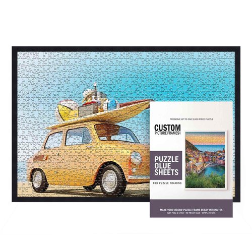 20x27 Puzzle Frame Kit with Glue Sheets | Black Picture Frame | Real Wood with UV Resistant Acrylic Front | Made to Preserve and Display Puzzles Measuring 20x27 Inches