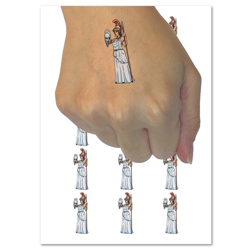 Athena Greek Goddess Minerva Wisdom War Temporary Tattoo Water Resistant Fake Body Art Set Collection - 15 2" Tattoos (1 Sheet)